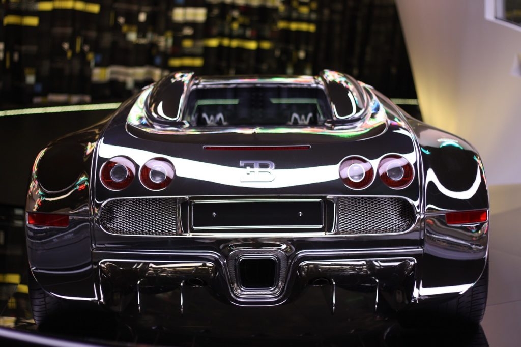 A black Bugatti supercar which would require supercar insurance